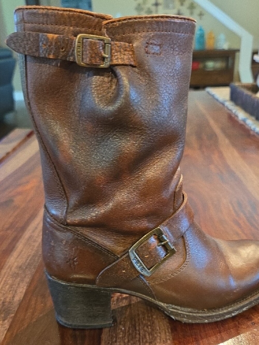 Frye Brown Leather Engineer Mid-Calf Buckle Heeled Boots - Picture 5 of 5